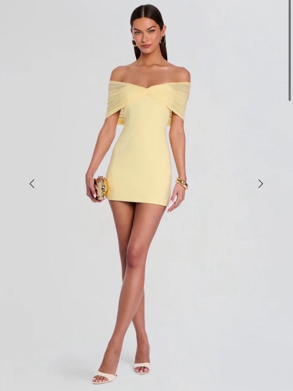 Retrofete Pale Yellow Off-Shoulder Mini Dress